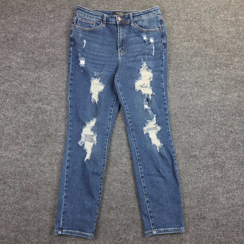 Judy Blue Boyfriend Jeans Women's 11/ 30 Distressed High Rise Denim Dark Wash